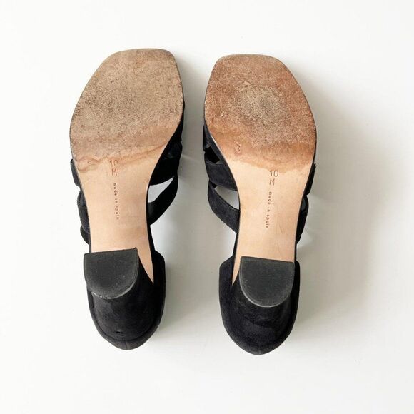 Vintage 90s Square Toe Formal Strappy Sandals Calvin Klein Black Suede Size 10 - Picture 5 of 8